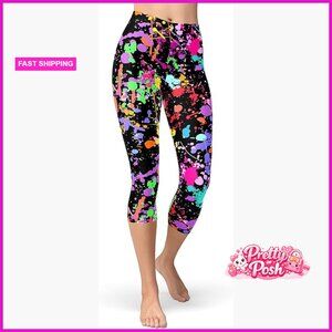 Buttery Soft Artistic Splash Printed Cropped Capri Leggings